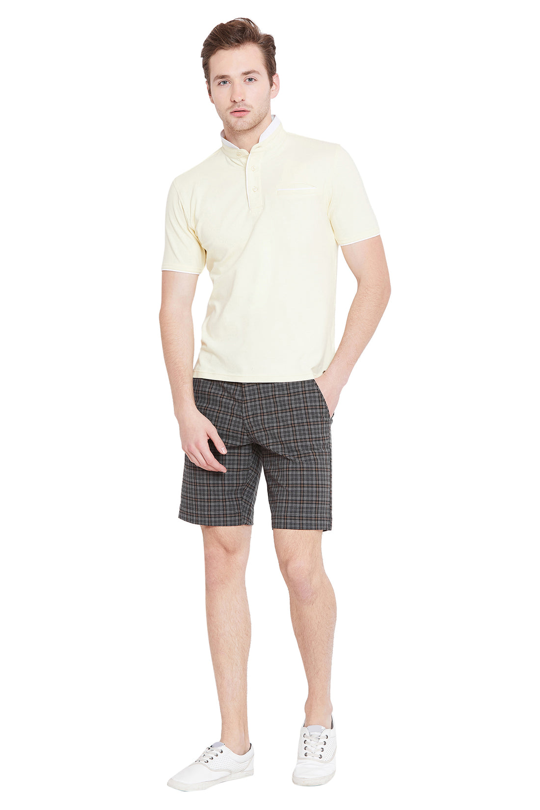 Men Grey Checked Casual Shorts - JUMP USA