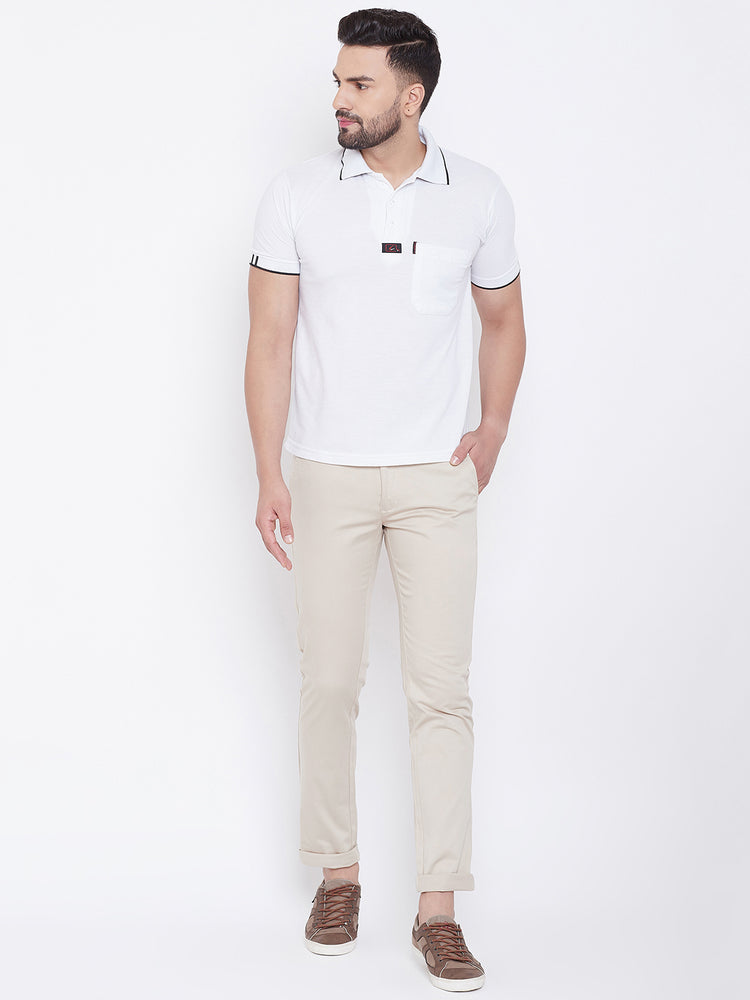 JUMP USA Men Cream Regular Fit Solid Trousers - JUMP USA