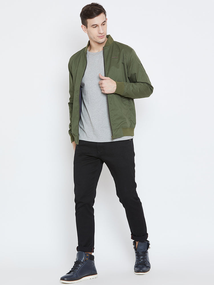 Men Casual Olive Bomber Jacket - JUMP USA