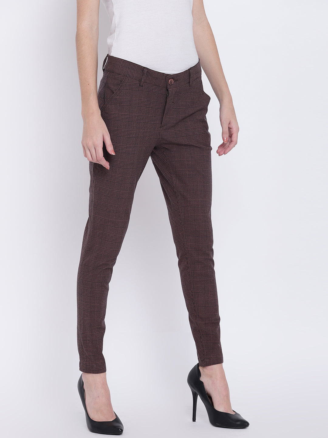 Women Coffee Brown Casual Trousers - JUMP USA
