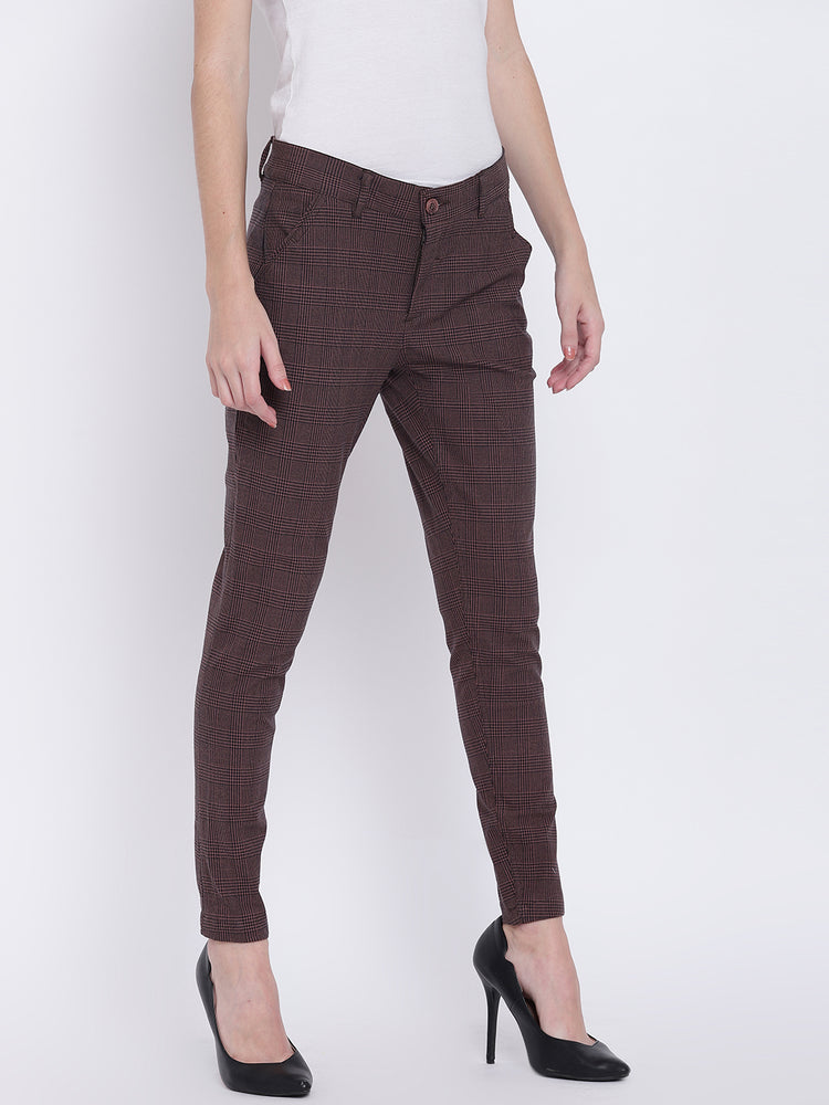 Women Coffee Brown Casual Trousers - JUMP USA