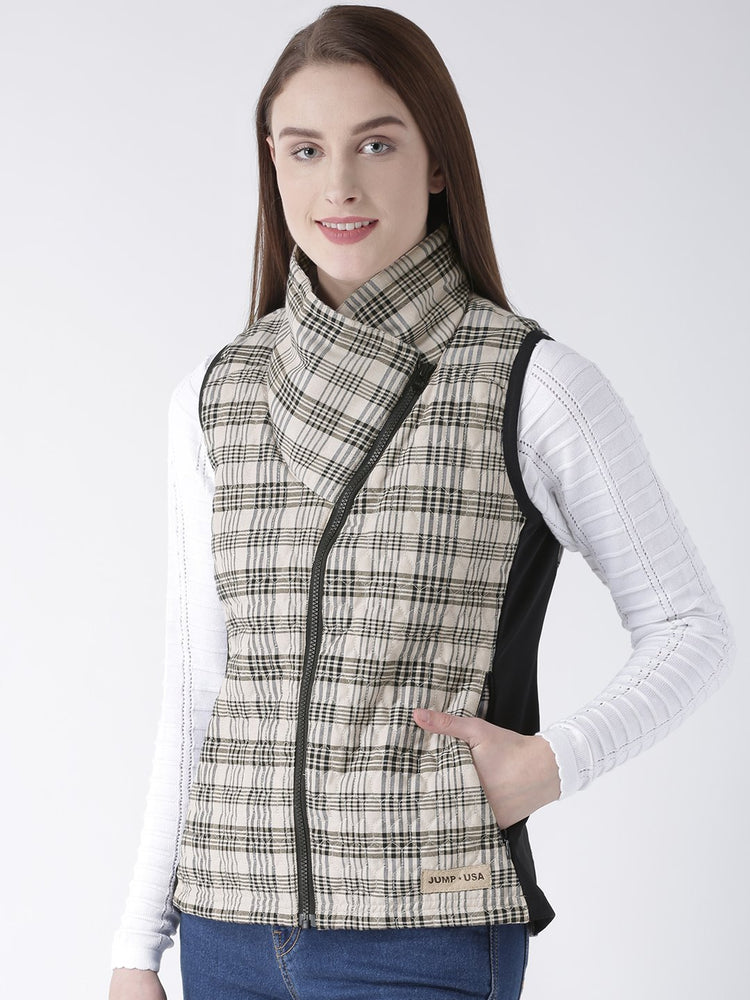 Women 's Polyster Casual Sleeveless Beige Winter Jacket - JUMP USA (1568777633834)