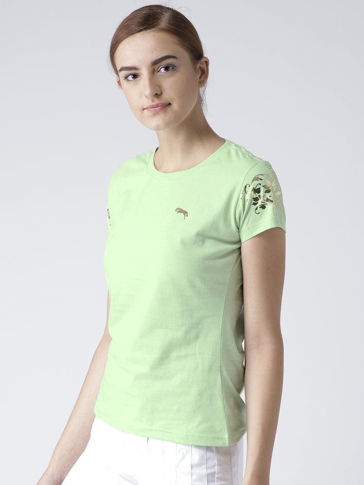 Women Solid Green T-Shirt - JUMP USA