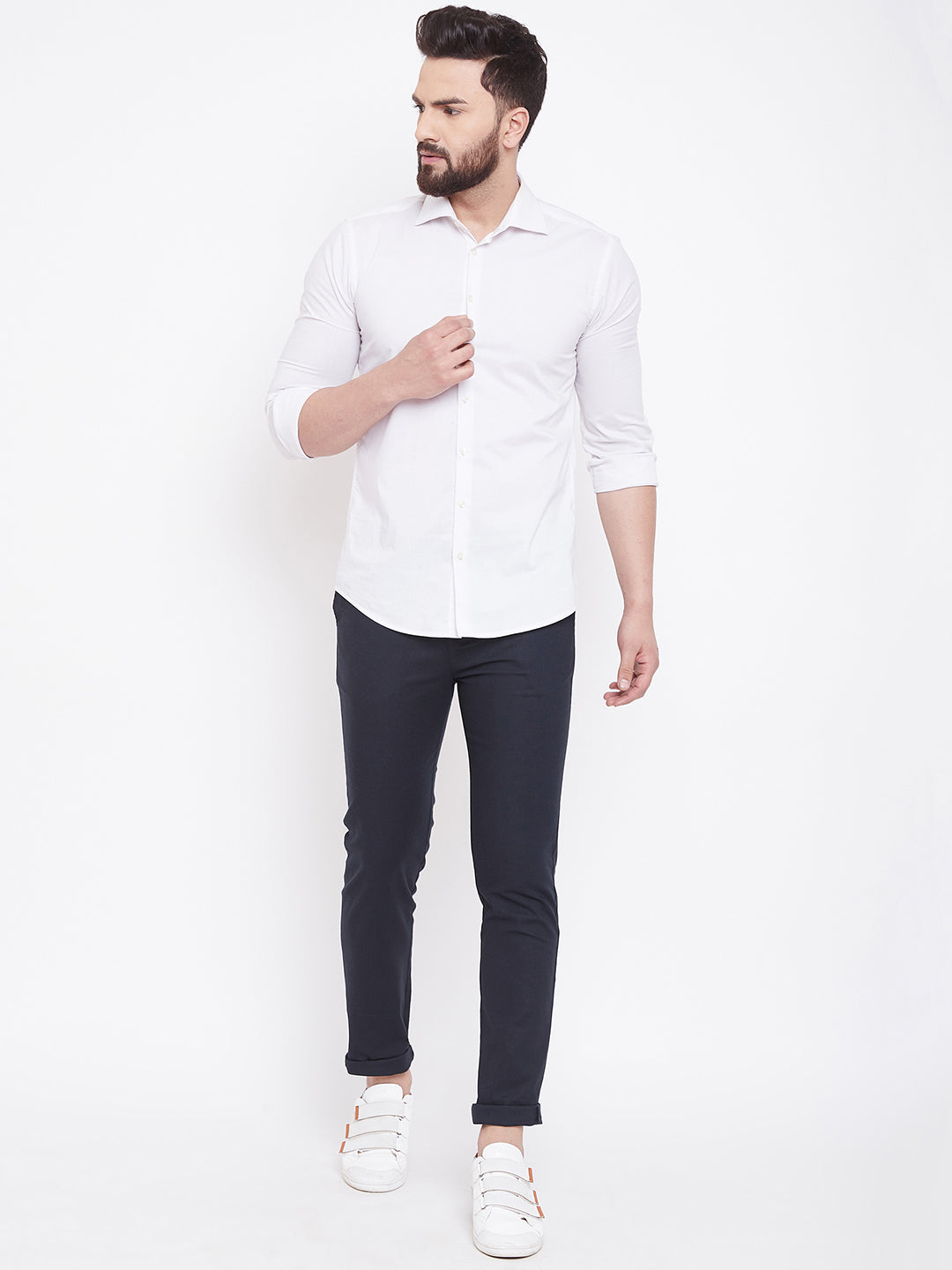 JUMP USA Men Navy Balue Casual Slim Fit Trousers - JUMP USA
