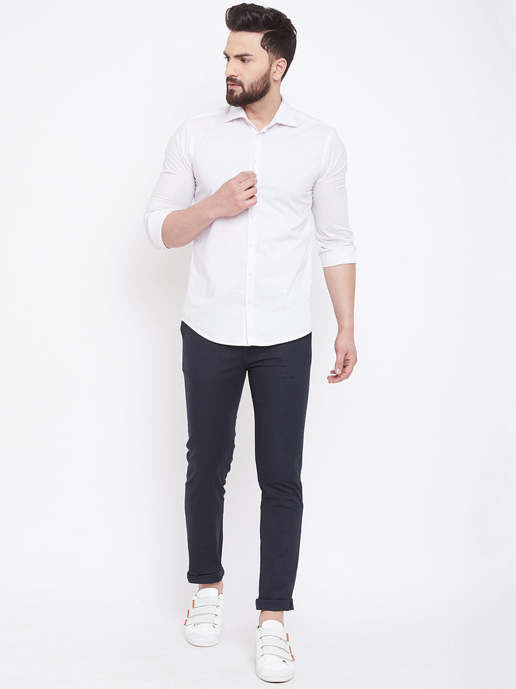 JUMP USA Men Navy Balue Casual Slim Fit Trousers - JUMP USA