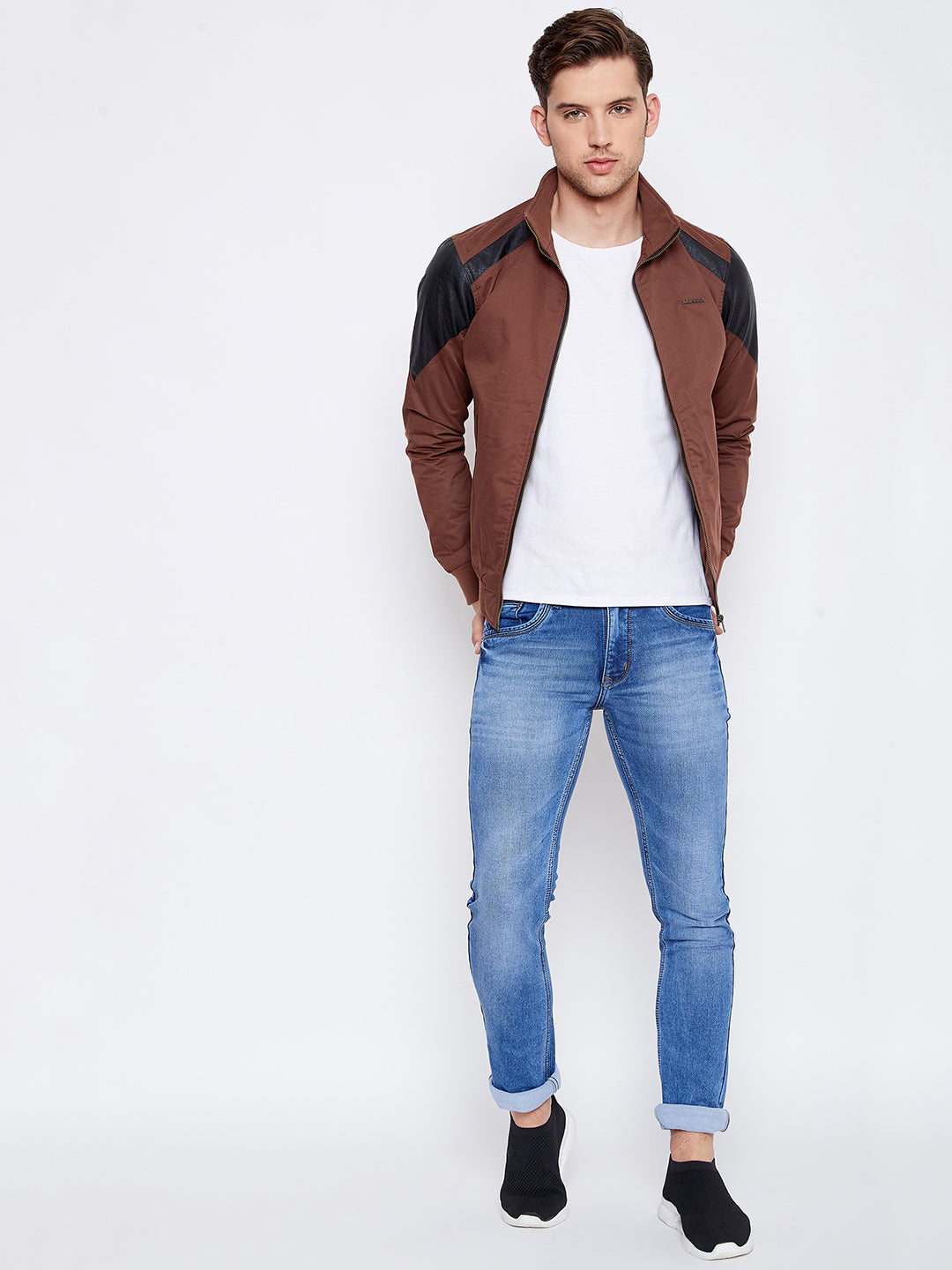 JUMP USA Men Brown Solid Casual Bomber Jacket - JUMP USA