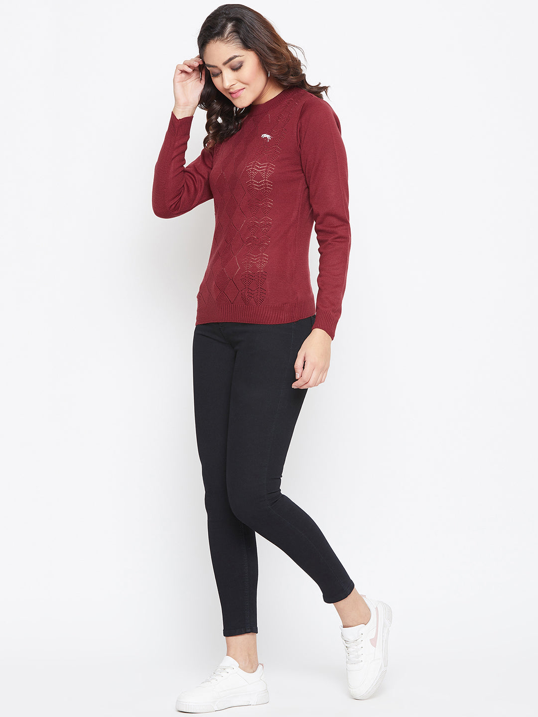 JUMP USA Women Red Self Design Sweater - JUMP USA