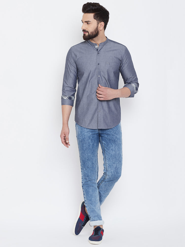 JUMP USA Men Dark Grey Solid Cotton Casual Shirts - JUMP USA