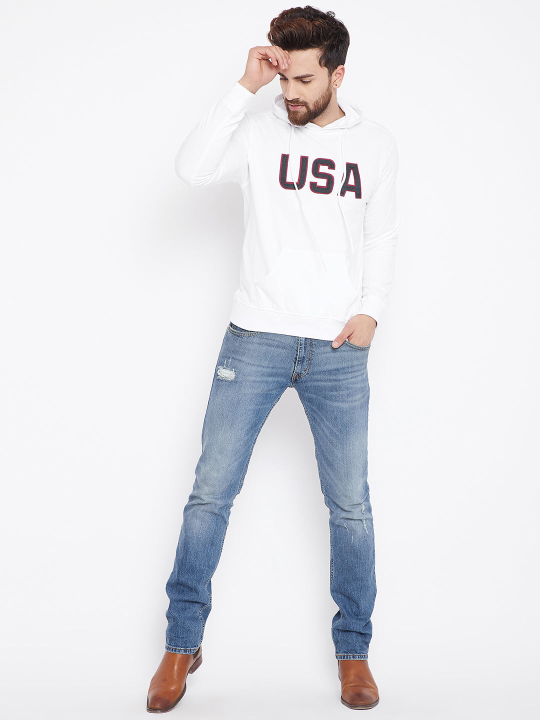 Mens Solid White Sweatshirt - JUMP USA