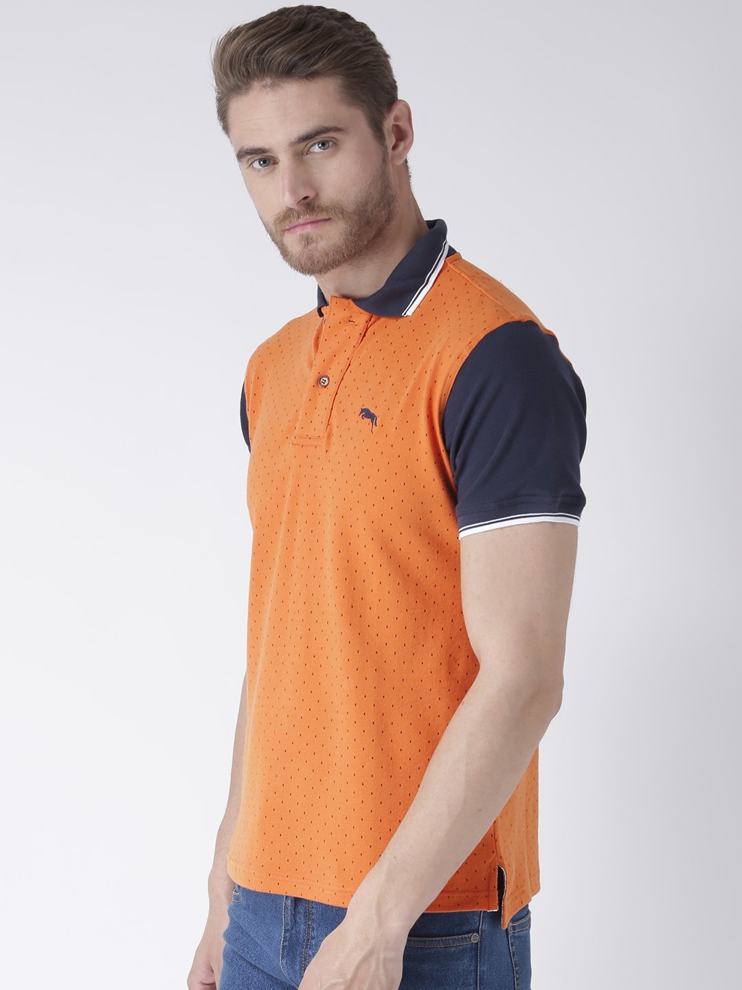 Men Orange & Electric Navy Cotton & Spandex T-Shirt - JUMP USA (1568786808874)