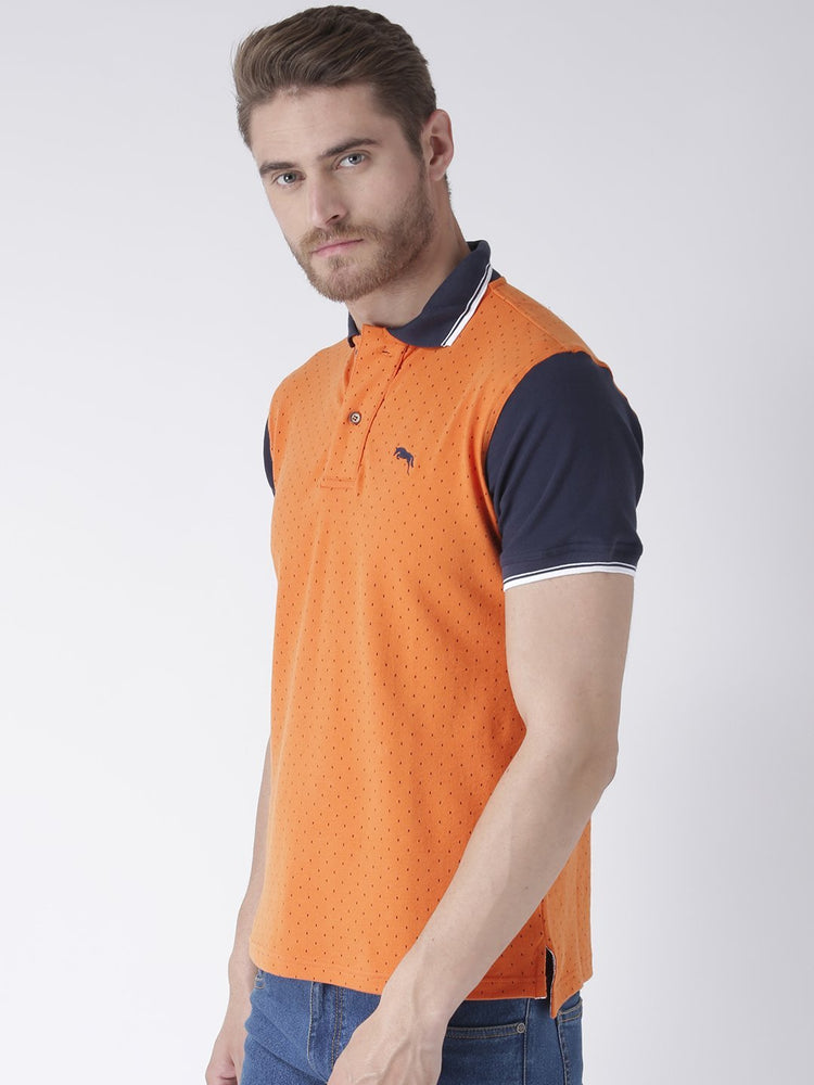 Men Orange & Electric Navy Cotton & Spandex T-Shirt - JUMP USA (1568786808874)