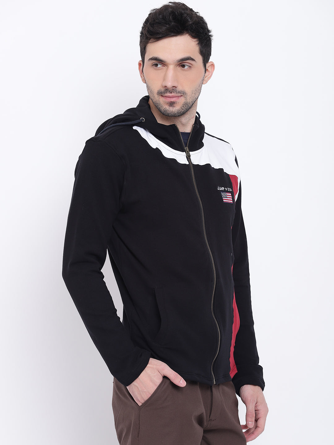 Men Casual Colourblocked Black Sweatshirt - JUMP USA