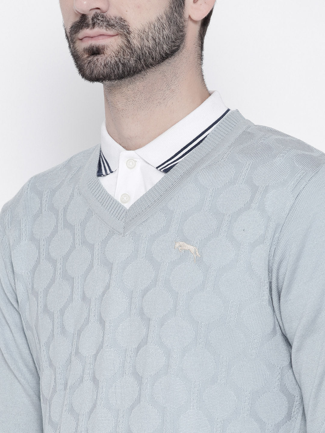 Men Blue Self Design Pullover - JUMP USA