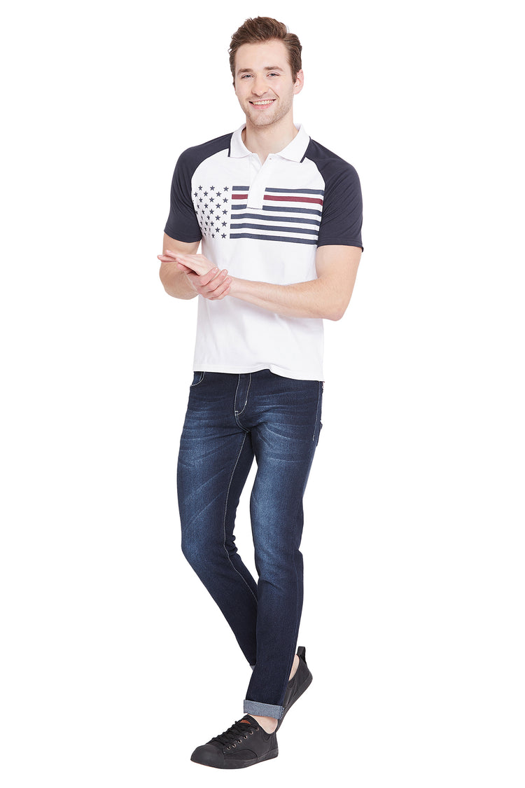 Men White Solid Casual Polo T-shirts - JUMP USA