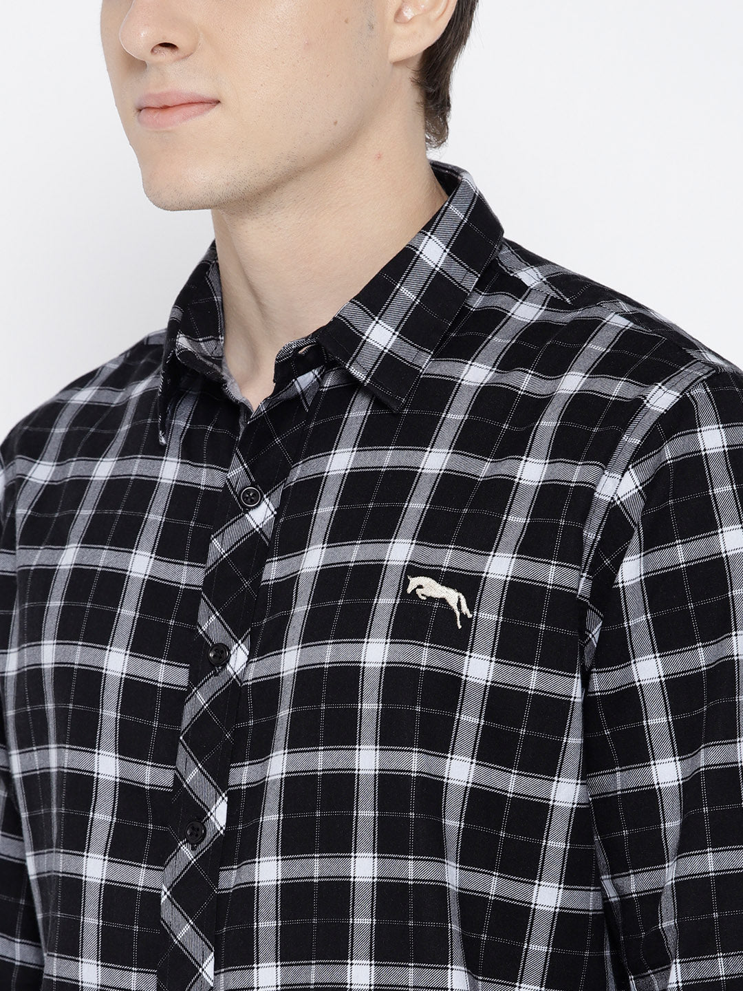 Men Black Regular Fit Checked Casual Shirt - JUMP USA