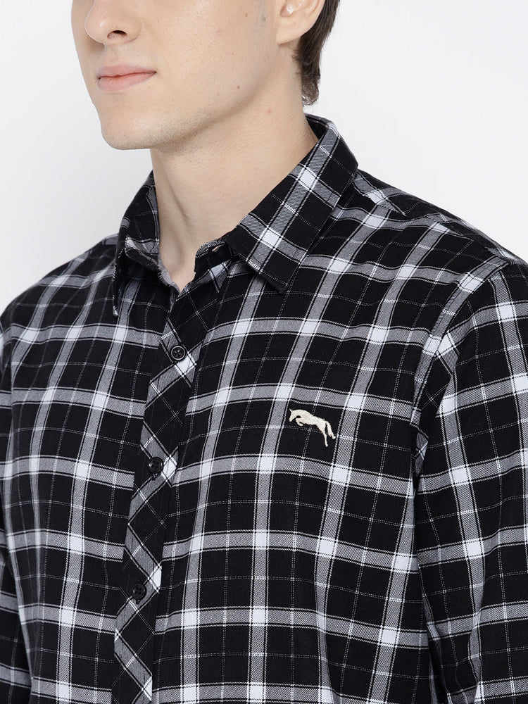 Men Black Regular Fit Checked Casual Shirt - JUMP USA