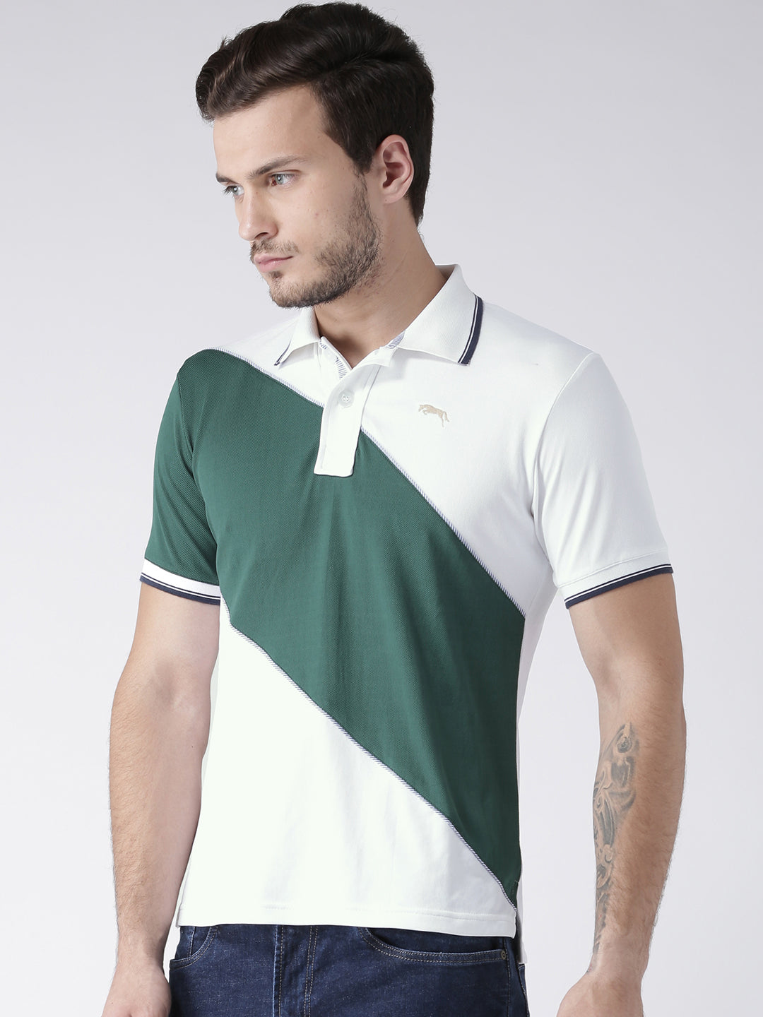 Men Casual Solid White Polo Collar T-Shirt - JUMP USA