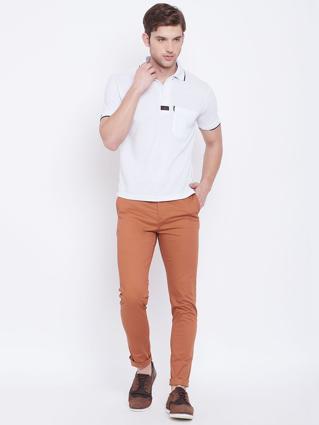 JUMP USA Men Bronze Casual Slim Fit Trousers - JUMP USA