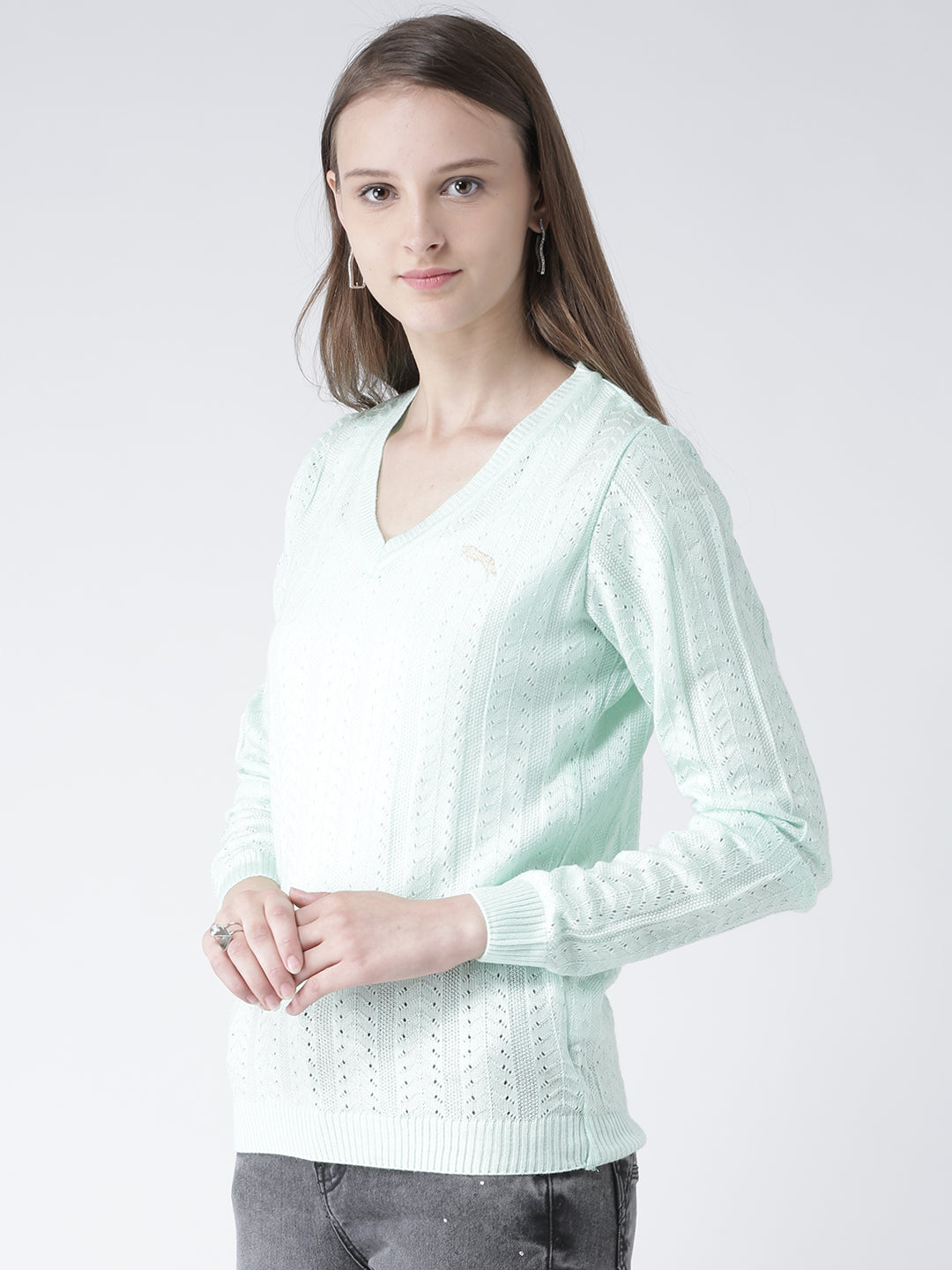Women Teal Self Design Pullover - JUMP USA