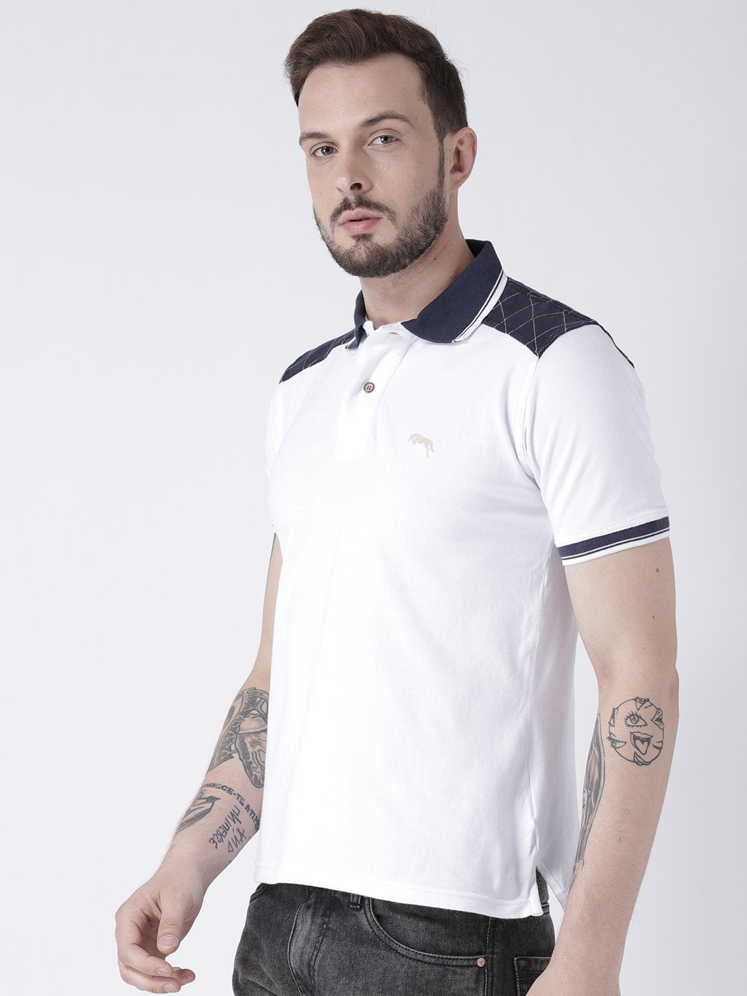 Men White Solid Polo T-shirt - JUMP USA