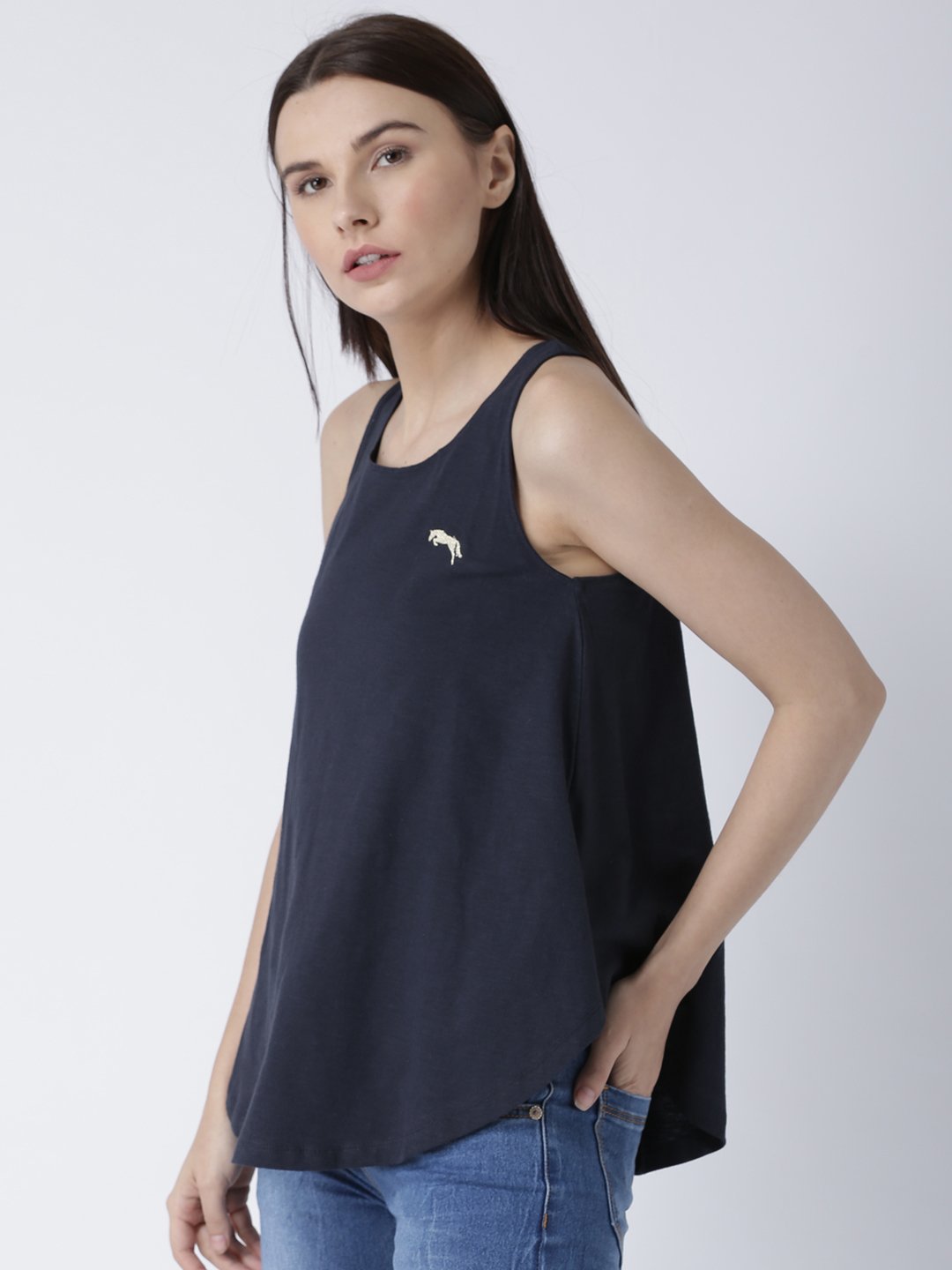 Women Navy Blue Solid Top - JUMP USA
