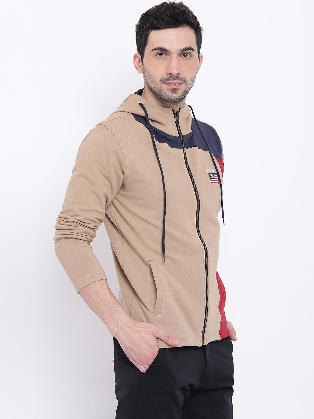 Men Casual Colourblocked Beige Sweatshirt - JUMP USA
