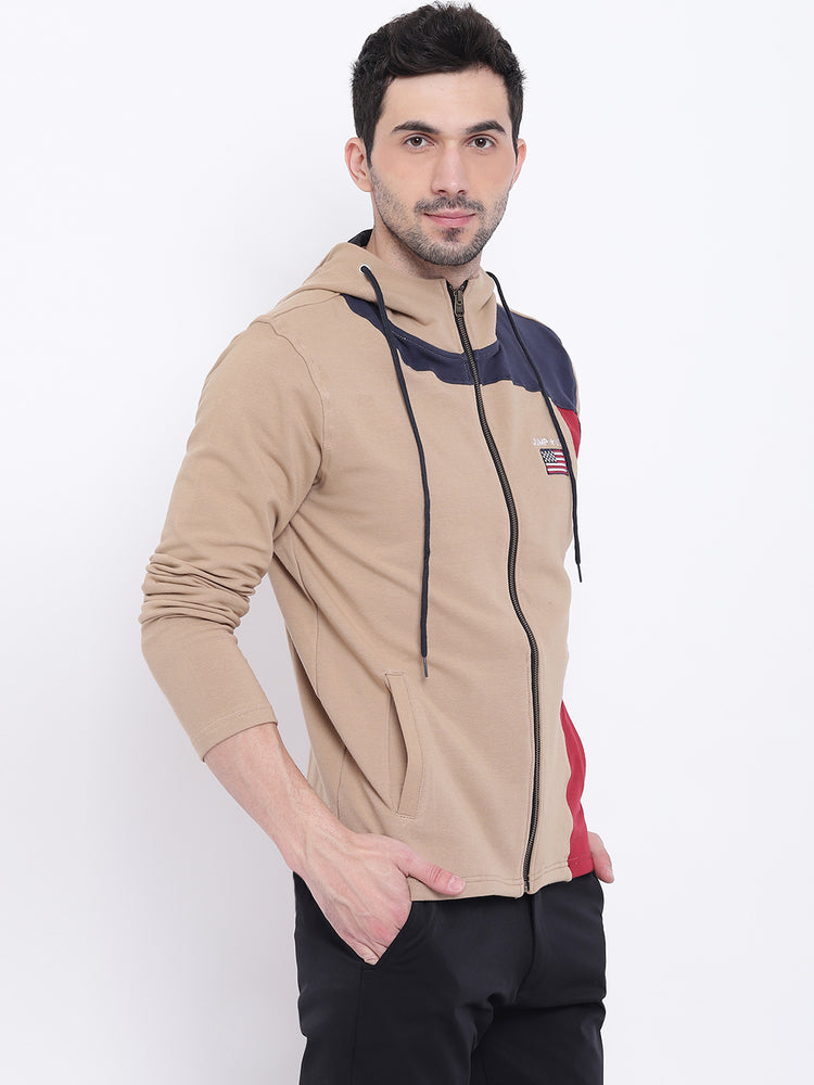 Men Casual Colourblocked Beige Sweatshirt - JUMP USA