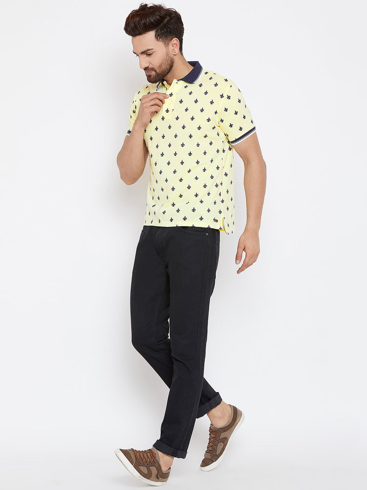 JUMP USA Men Yellow Printed Polo Collar T-Shirt - JUMP USA