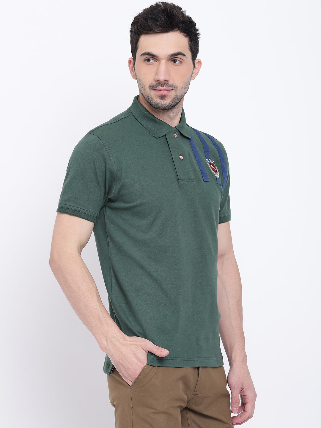 Men Casual Solid Green Polo Collar T-Shirt - JUMP USA