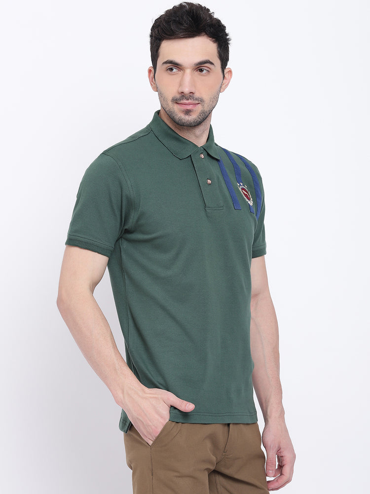 Men Casual Solid Green Polo Collar T-Shirt - JUMP USA