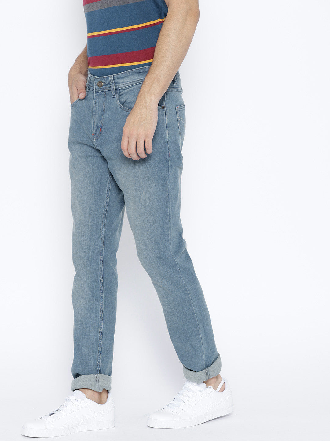 Men Blue Regular Fit Mid-Rise Clean Look Stretchable Jeans - JUMP USA