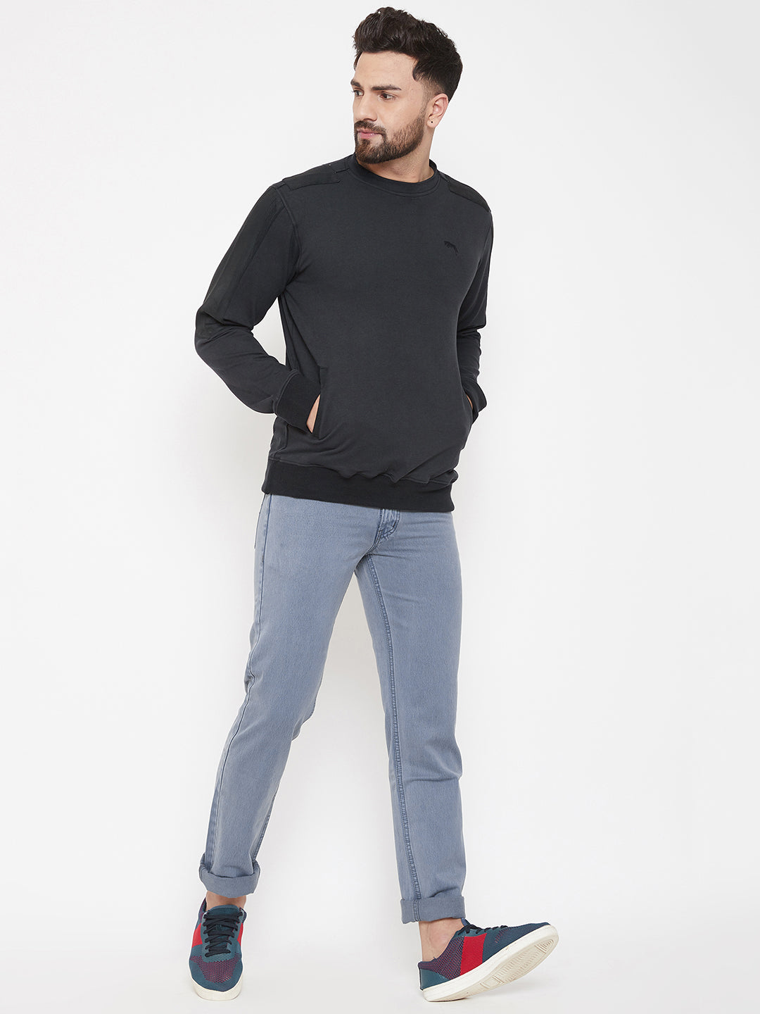 JUMP USA Men Black Solid Pullover Sweatshirt - JUMP USA