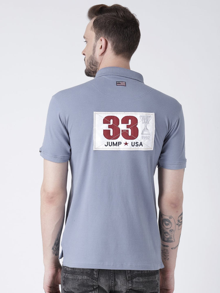 Men Blue Solid Polo T-shirt - JUMP USA