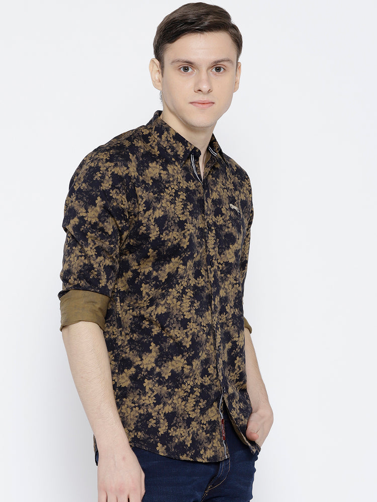 Men Beige Slim Fit Printed Casual Shirt - JUMP USA