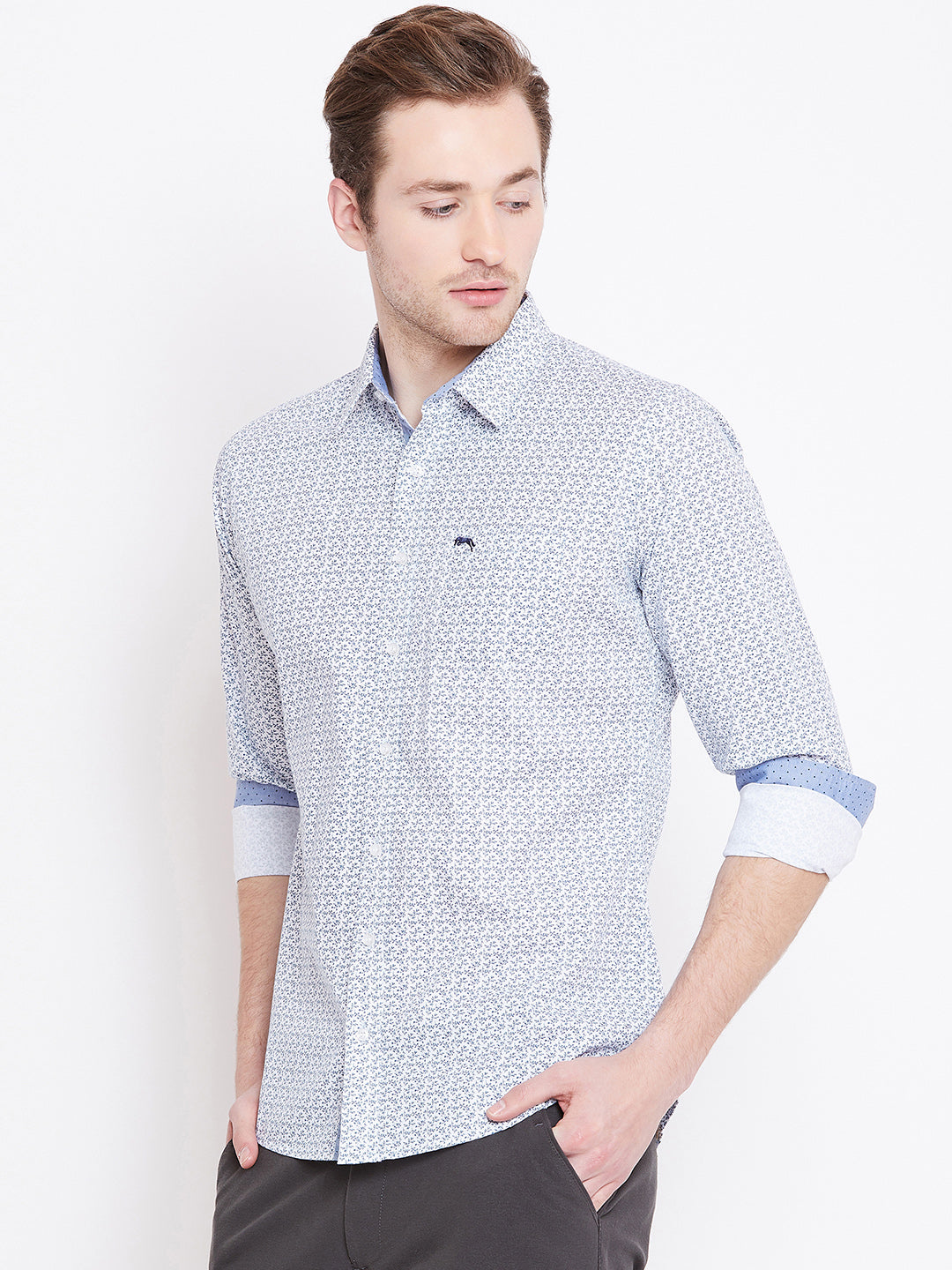 Men White Printed Casual Slim Fit Shirts - JUMP USA
