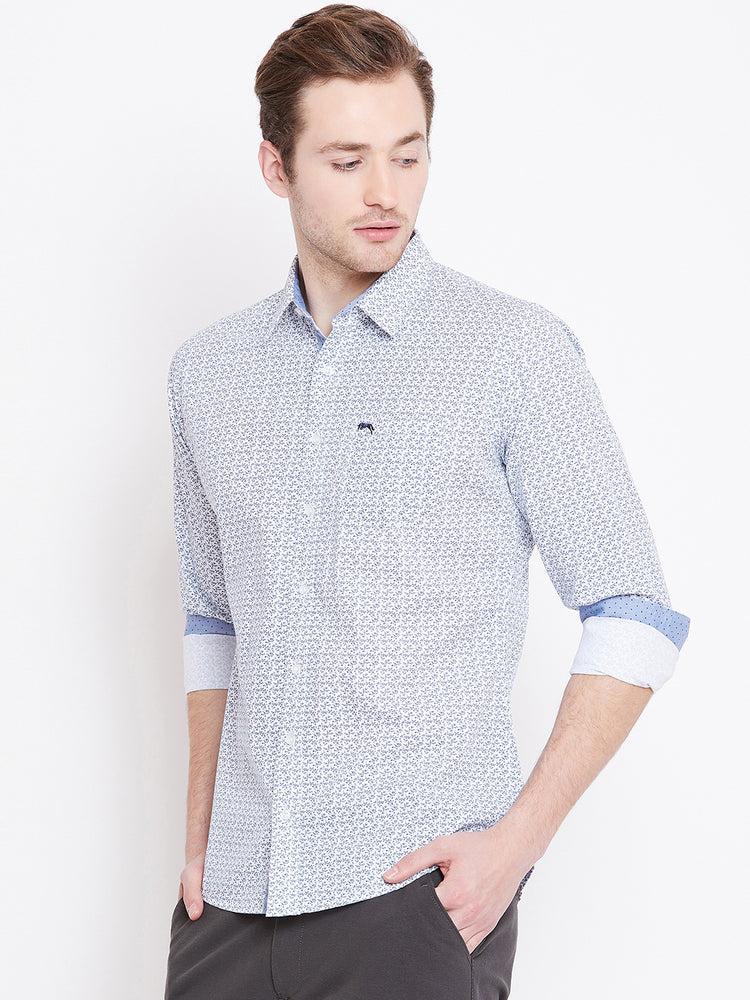 Men White Printed Casual Slim Fit Shirts - JUMP USA