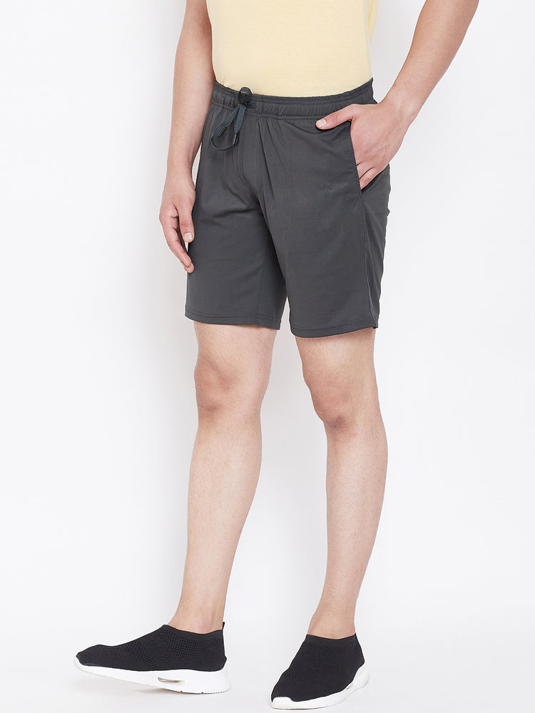 JUMP USA Men Solid Charcoal Active Wear Shorts - JUMP USA