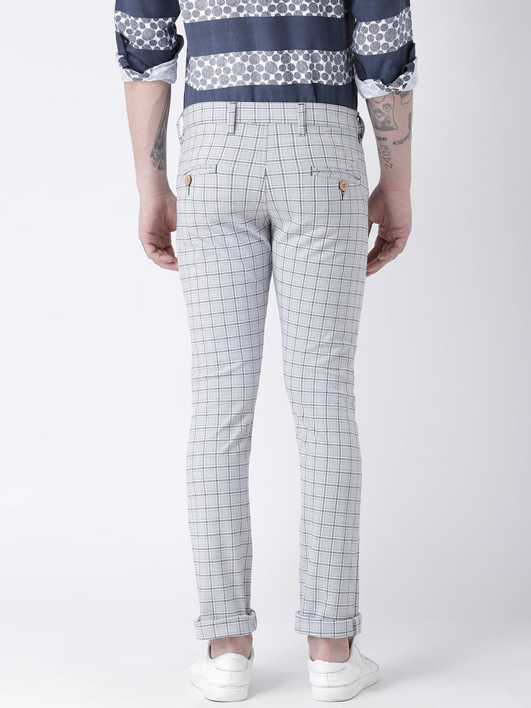 Men Off White Slim Fit Checked Chinos - JUMP USA