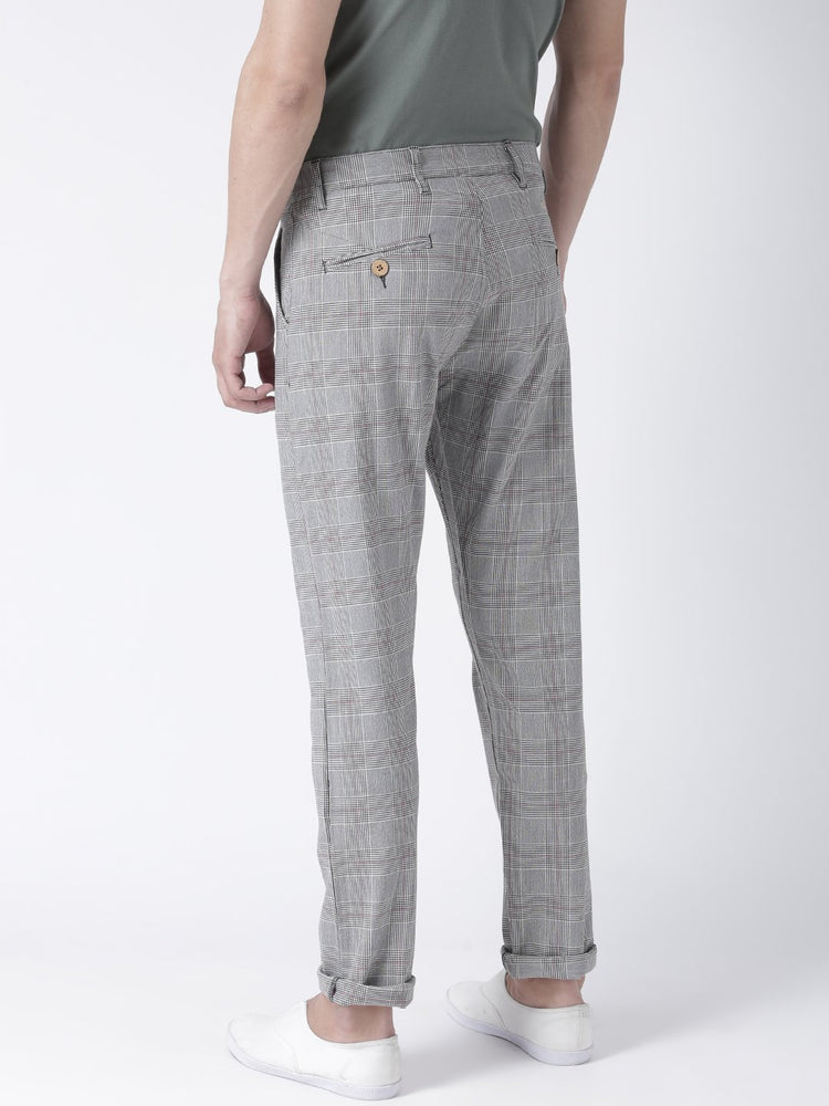 Men Grey Melange Slim Fit Checked Chinos - JUMP USA