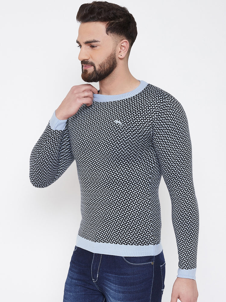JUMP USA Men Blue Self Design Sweater - JUMP USA