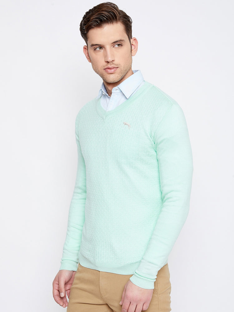 JUMP USA Men Teal Self-Design Pullover - JUMP USA