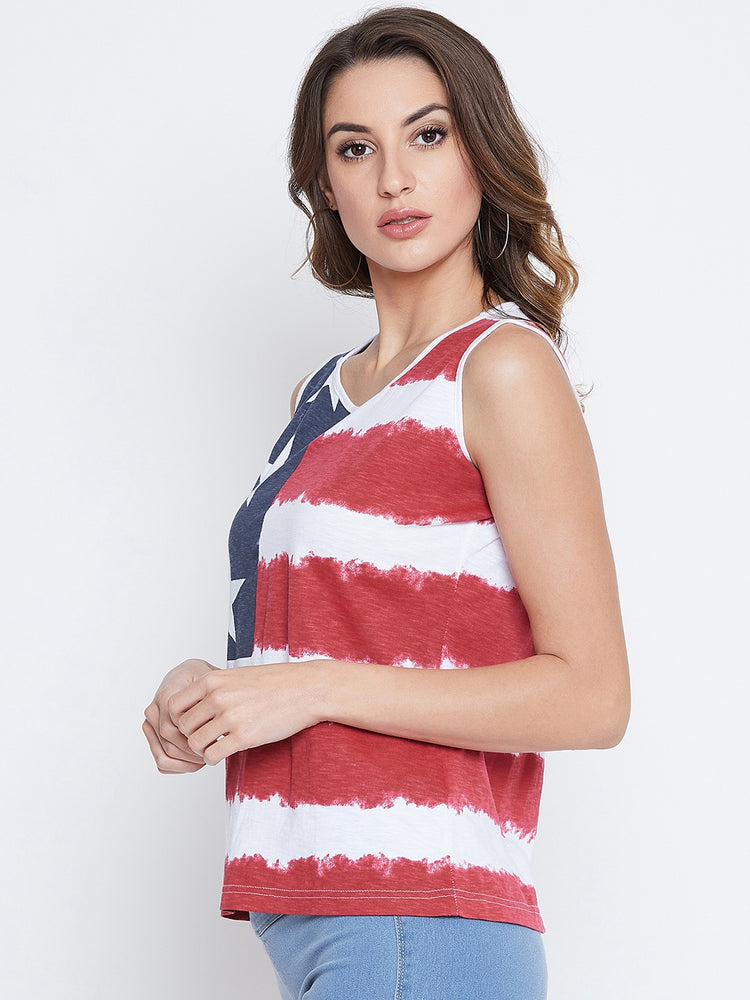 JUMP USA Women Red & White Printed Casual Printed Tank Top - JUMP USA