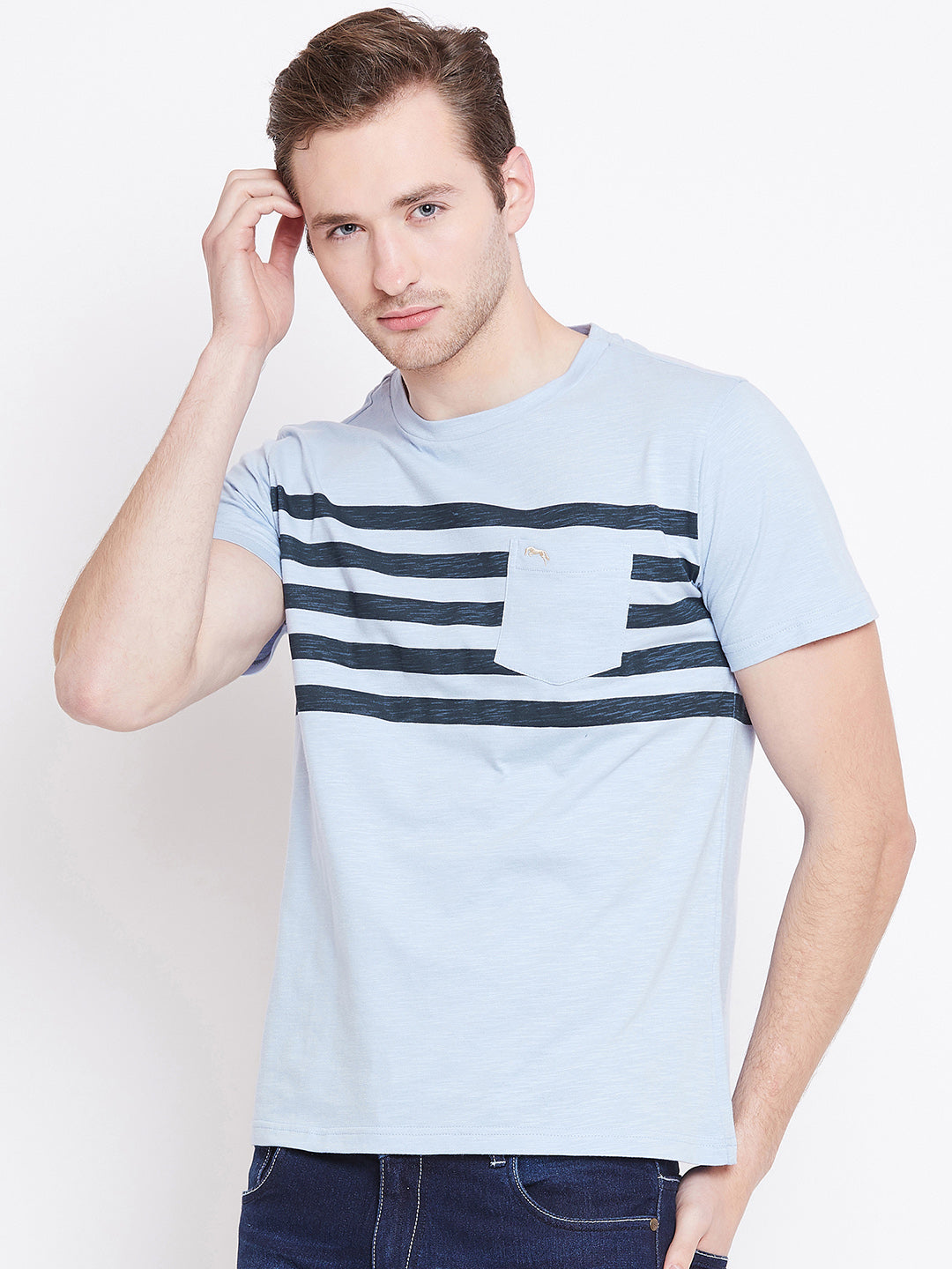 Men Blue Striped Casual T-shirt - JUMP USA