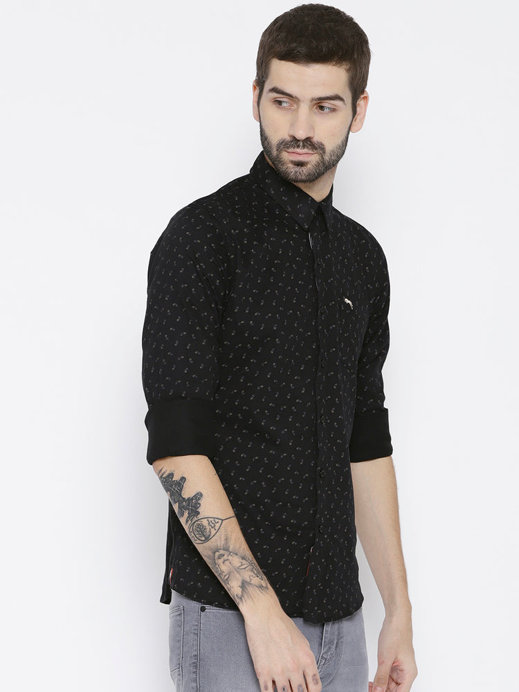 Men Black Slim Fit Printed Casual Shirt - JUMP USA