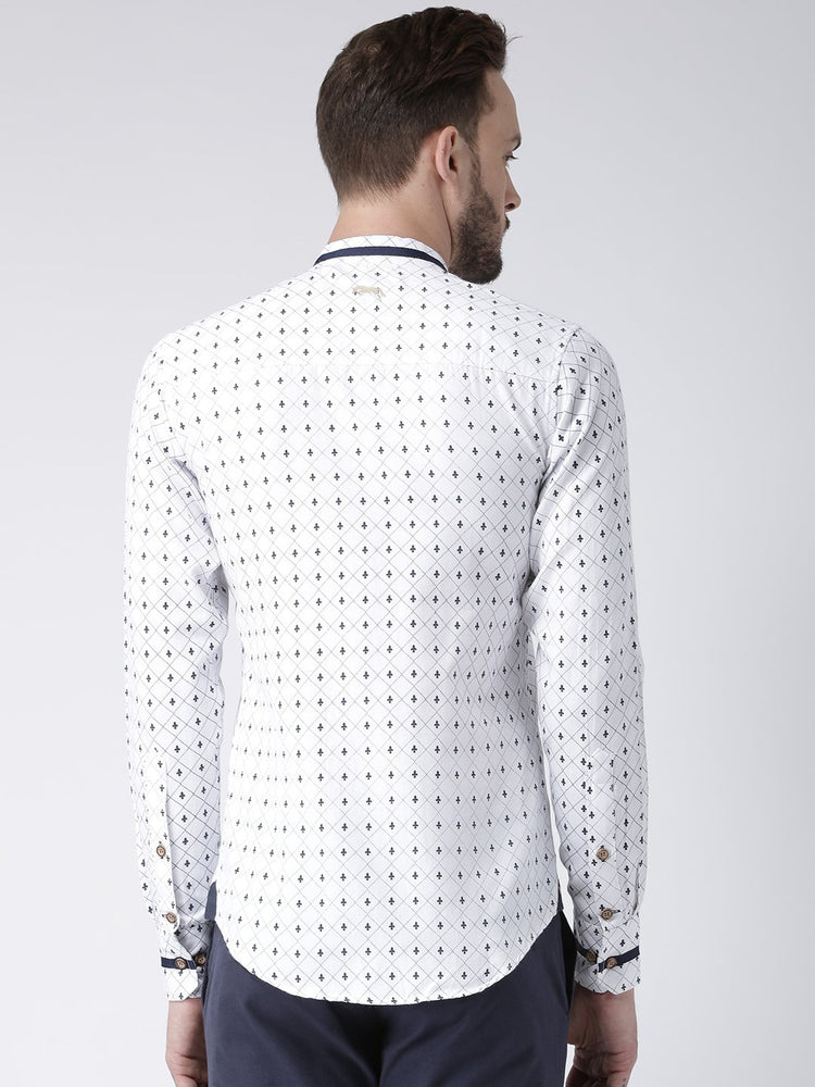 Men White Printed Cotton Slim Fit Shirt - JUMP USA