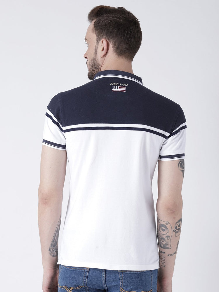 Men White Solid Polo T-shirt - JUMP USA