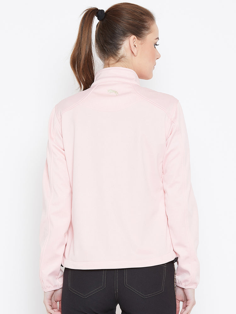 Women Pink Solid Sporty Jacket - JUMP USA