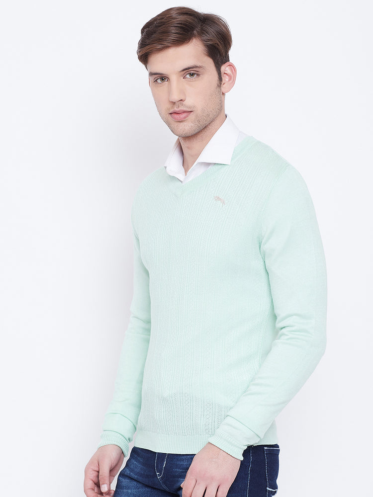 JUMP USA Men Teal Self Design Sweater - JUMP USA
