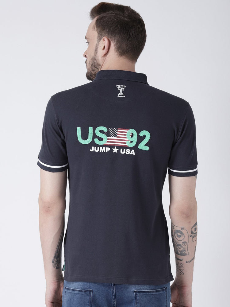 Men Navy Blue Solid Polo T-shirt - JUMP USA