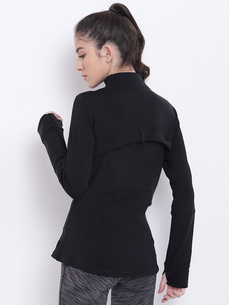 Women Black Sports Sporty Jacket - JUMP USA